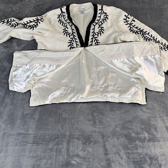 Linea Louis Dell'Olio Blazer Jacket SZ L 100% Linen Embroidered Artsy Lagenlook - Picture 6 of 9